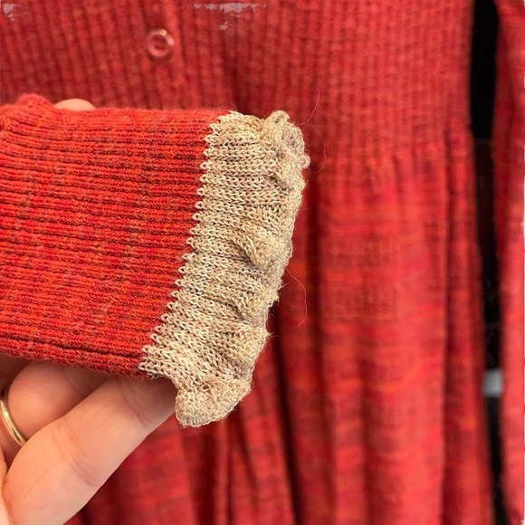 Free People Red Rain or Shine Knit Mini Dress Size Small Collared Sweater - Picture 5 of 11